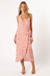 Abigail Wrap Midi Dress - Pink Swirl